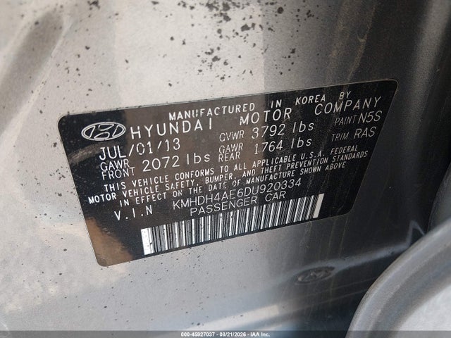 Продажа на аукционе авто 2013 Hyundai Elantra Gls, vin: KMHDH4AE6DU920334, номер лота: 45927037