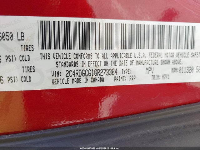 Продажа на аукционе авто 2016 Dodge Grand Caravan Sxt, vin: 2C4RDGCG1GR273364, номер лота: 45927068