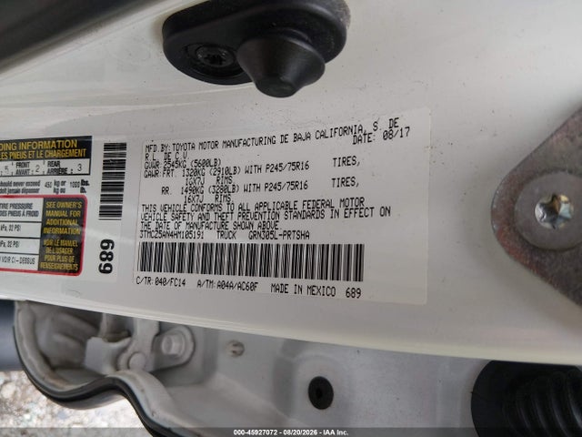 45927072 :رقم المزاد ، 3TMCZ5AN4HM105191 vin ، 2017 Toyota Tacoma Sr5 V6 مزاد بيع