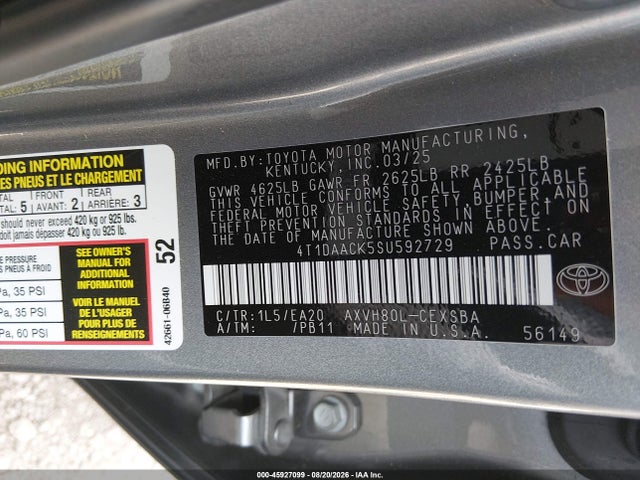 Toyota CAMRY SE 2025 4T1DAACK5SU592729 Image 9