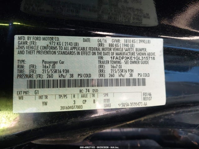 1FADP3KE1GL315718 Ford FOCUS SE