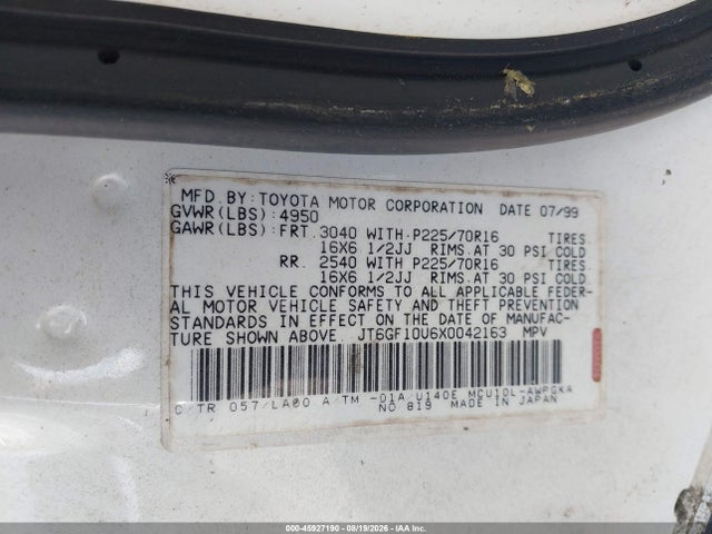 Aukcja sprzedaży 1999 Lexus Rx 300, vin: JT6GF10U6X0042163, numer aukcji: 45927190