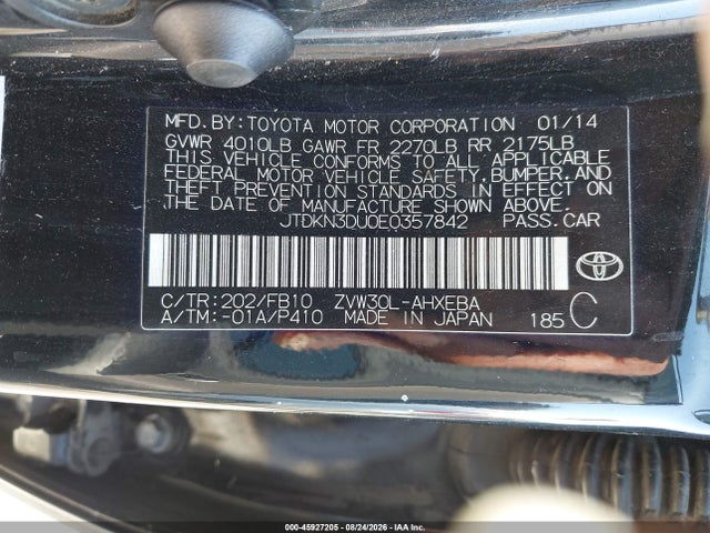 Toyota Prius Three 2014 JTDKN3DU0E0357842 Image 9