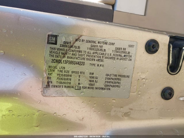2008 Chevrolet Equinox Ls მანქანა იყიდება აუქციონზე, vin: 2CNDL13F586044220, აუქციონის ნომერი: 45927220