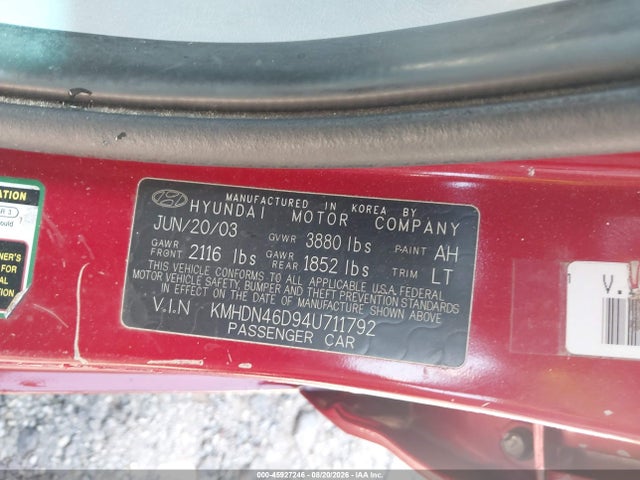 Продажа на аукционе авто 2004 Hyundai Elantra Gls/gt, vin: KMHDN46D94U711792, номер лота: 45927246