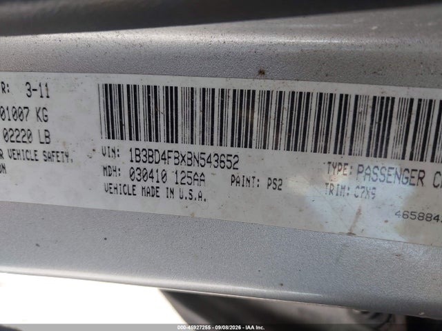 45927255 :رقم المزاد ، 1B3BD4FBXBN543652 vin ، 2011 Dodge Avenger Express مزاد بيع