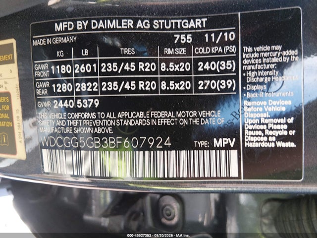 Продажа на аукционе авто 2011 Mercedes-benz Glk 350, vin: WDCGG5GB3BF607924, номер лота: 45927353