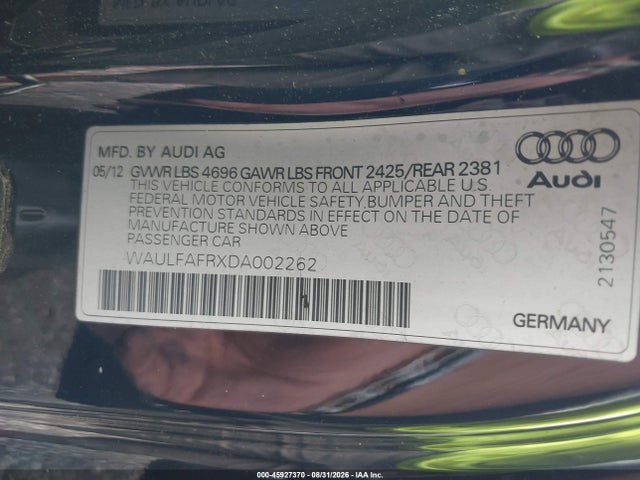 Продаж на аукціоні авто 2013 Audi A5 2.0t Premium, vin: WAULFAFRXDA002262, номер лоту: 45927370