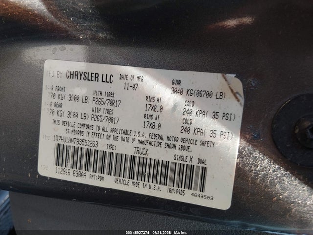 Aukcja sprzedaży 2008 Dodge Ram 1500 St/sxt, vin: 1D7HU18N78S553263, numer aukcji: 45927374