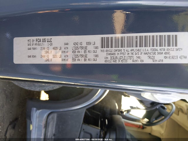 Aukcja sprzedaży 2020 Ram Promaster 3500 Cargo Van High Roof 159 Wb Ext, vin: 3C6URVJG7LE117271, numer aukcji: 45927386