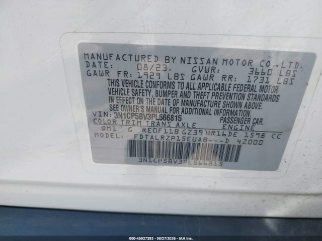 Aukcja sprzedaży 2023 Nissan Kicks S Xtronic Cvt, vin: 3N1CP5BV3PL566815, numer aukcji: 45927393