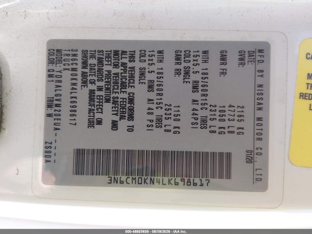 Aukcja sprzedaży 2020 Nissan Nv200  Cargo Sv Xtronic Cvt, vin: 3N6CM0KN4LK698617, numer aukcji: 45927430