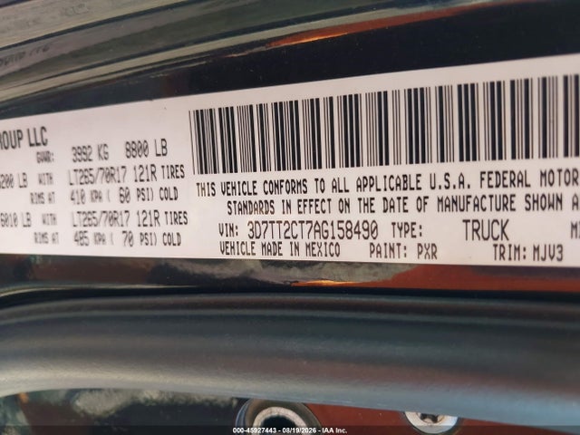 2010 Dodge Ram 2500 Slt მანქანა იყიდება აუქციონზე, vin: 3D7TT2CT7AG158490, აუქციონის ნომერი: 45927443