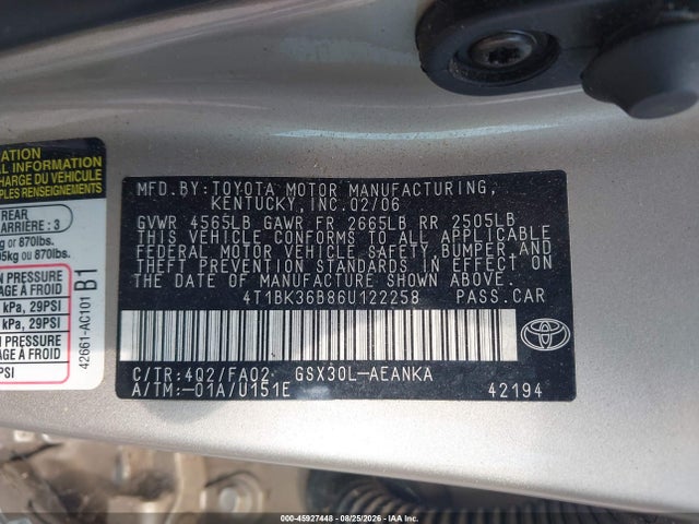 45927448 :رقم المزاد ، 4T1BK36B86U122258 vin ، 2006 Toyota Avalon Xl مزاد بيع