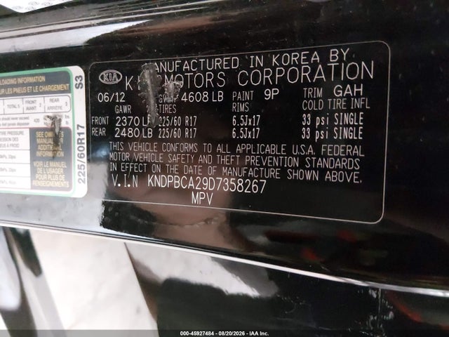 Продажа на аукционе авто 2013 Kia Sportage Lx, vin: KNDPBCA29D7358267, номер лота: 45927484