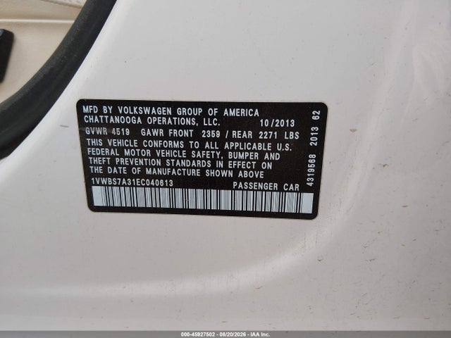 Volkswagen Passat 1.8t Se 2014 1VWBS7A31EC040613 Image 9