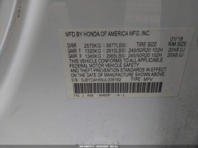 Продаж на аукціоні авто 2018 Acura Mdx Technology Package   Acurawatch Plus Pkg, vin: 5J8YD4H59JL009182, номер лоту: 45927517