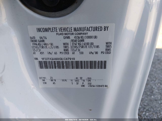 2016 Ford F-250 Xl მანქანა იყიდება აუქციონზე, vin: 1FD7X2A60GEC87910, აუქციონის ნომერი: 45927518