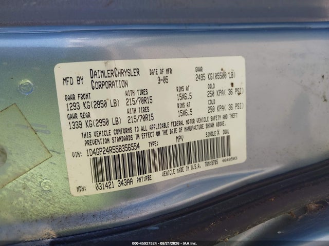 Продажа на аукционе авто 2005 Dodge Grand Caravan Se, vin: 1D4GP24R55B356554, номер лота: 45927524