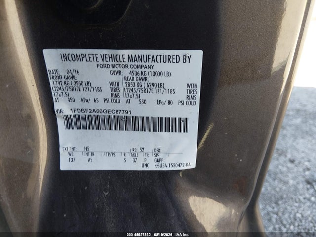 2016 Ford F-250 Xl მანქანა იყიდება აუქციონზე, vin: 1FDBF2A60GEC87791, აუქციონის ნომერი: 45927532