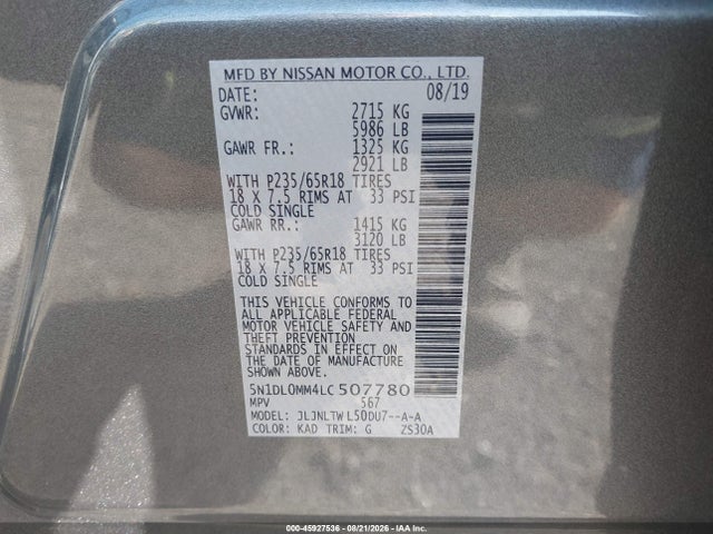 Продажа на аукционе авто 2020 Infiniti Qx60 Luxe Awd, vin: 5N1DL0MM4LC507780, номер лота: 45927536