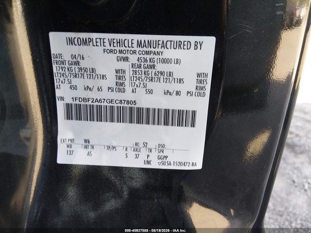 2016 Ford F-250 Xl მანქანა იყიდება აუქციონზე, vin: 1FDBF2A67GEC87805, აუქციონის ნომერი: 45927588