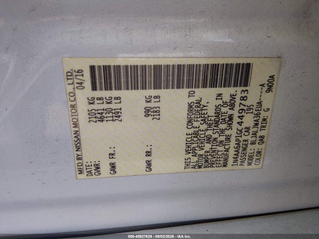 Nissan Maxima 3.5 Sv 2016 1N4AA6AP1GC449783 Image 9