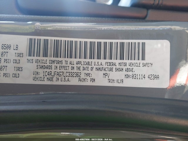 Продажа на аукционе авто 2020 Jeep Grand Cherokee Altitude 4x4, vin: 1C4RJFAG7LC332362, номер лота: 45927656
