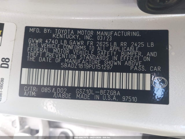 45927675 :رقم المزاد ، 58ADZ1B19PU151297 vin ، 2023 Lexus Es 350 مزاد بيع