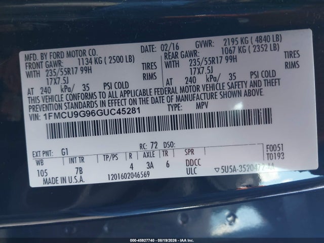 1FMCU9G96GUC45281 Ford ESCAPE SE