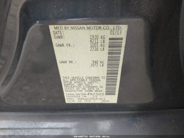 45927742 :رقم المزاد ، 1N4AL3AP3DN497505 vin ، 2013 Nissan Altima 2.5 Sl مزاد بيع