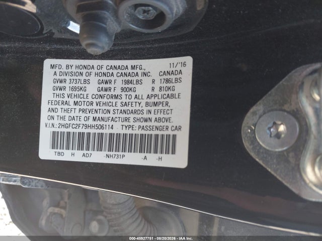 Aukcja sprzedaży 2017 Honda Civic Ex, vin: 2HGFC2F79HH506114, numer aukcji: 45927751