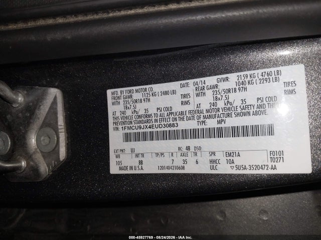 45927769 :رقم المزاد ، 1FMCU9JX4EUD30883 vin ، 2014 Ford Escape Titanium مزاد بيع