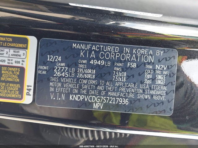 Aukcja sprzedaży 2025 Kia Sportage Hybrid Ex, vin: KNDPVCDG7S7217936, numer aukcji: 45927808