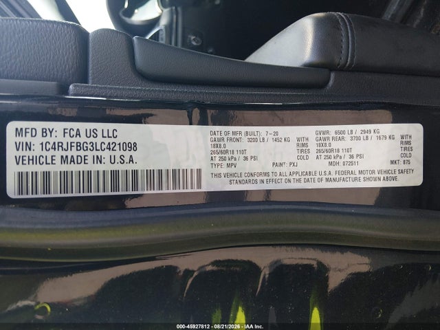 Продажа на аукционе авто 2020 Jeep Grand Cherokee Limited 4x4, vin: 1C4RJFBG3LC421098, номер лота: 45927812