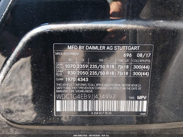 45927825 :رقم المزاد ، WDCTG4EB9JJ434997 vin ، 2018 Mercedes-benz Gla 250 مزاد بيع