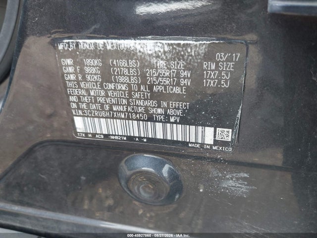 Aukcja sprzedaży 2017 Honda Hr-v Ex-l, vin: 3CZRU6H7XHM718450, numer aukcji: 45927860