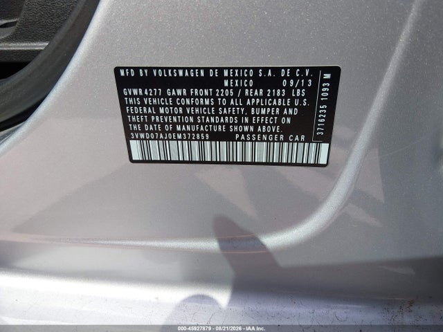 2014 Volkswagen Jetta 1.8t Se მანქანა იყიდება აუქციონზე, vin: 3VWD07AJ0EM372859, აუქციონის ნომერი: 45927879