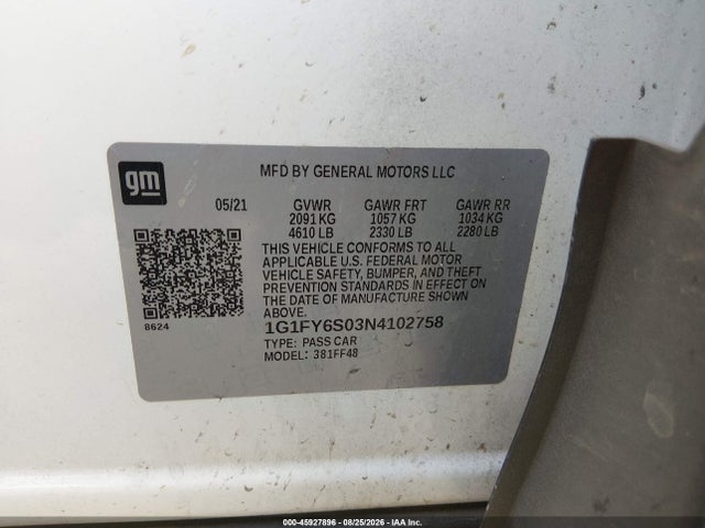 Auction sale of the 2022 Chevrolet Bolt Euv Fwd Lt, vin: 1G1FY6S03N4102758, lot number: 45927896