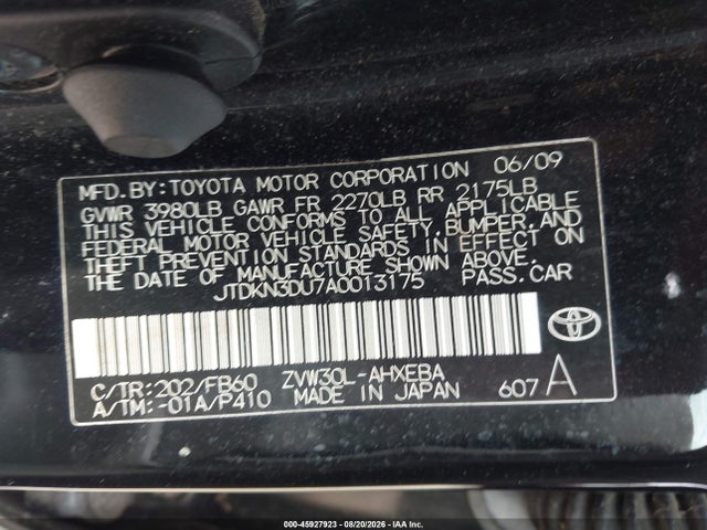 Aukcja sprzedaży 2010 Toyota Prius Iii, vin: JTDKN3DU7A0013175, numer aukcji: 45927923