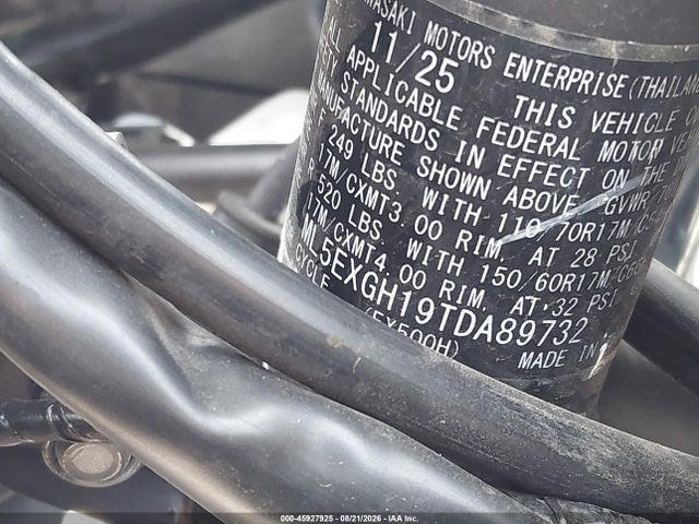 45927925 :رقم المزاد ، ML5EXGH19TDA89732 vin ، 2026 Kawasaki Ex500 H مزاد بيع