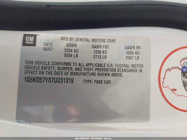 Aukcja sprzedaży 2007 Cadillac Dts Luxury I, vin: 1G6KD57Y87U231319, numer aukcji: 45927930