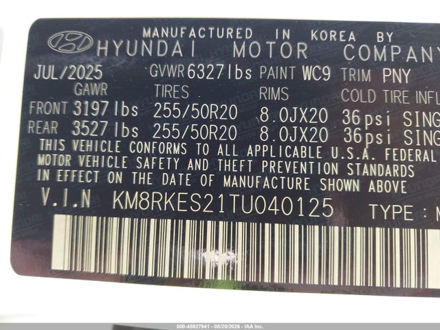 Продаж на аукціоні авто 2026 Hyundai Palisade Limited, vin: KM8RKES21TU040125, номер лоту: 45927941