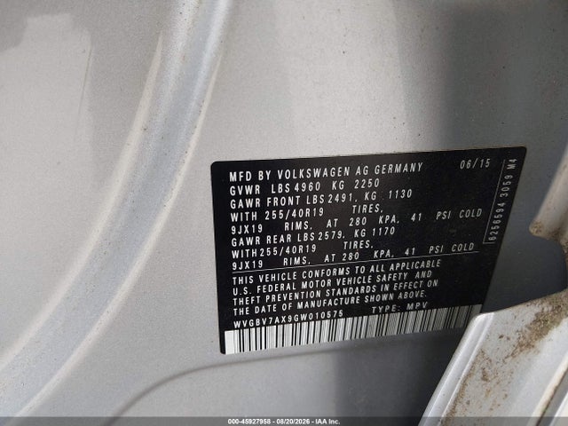 Продаж на аукціоні авто 2016 Volkswagen Tiguan R-line, vin: WVGBV7AX9GW010575, номер лоту: 45927958