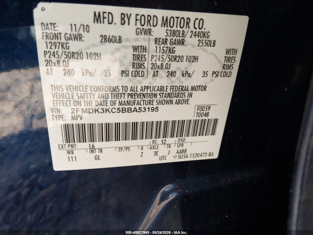 Продаж на аукціоні авто 2011 Ford Edge Limited, vin: 2FMDK3KC5BBA53195, номер лоту: 45927965