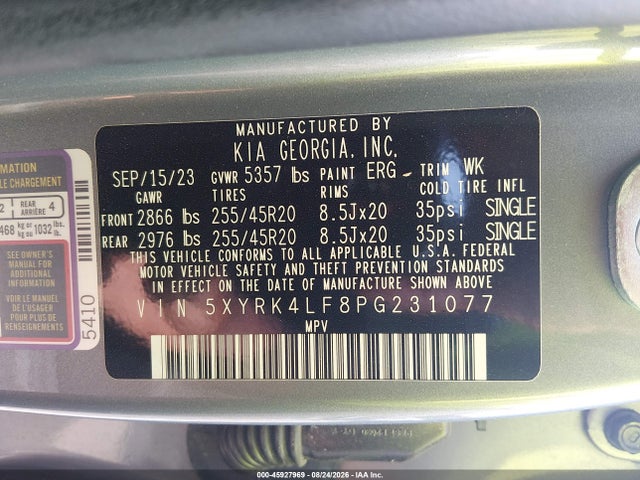Продажа на аукционе авто 2023 Kia Sorento Sx, vin: 5XYRK4LF8PG231077, номер лота: 45927969