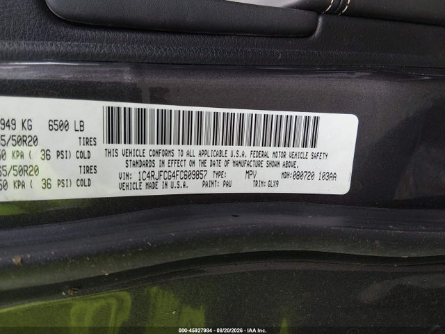 45927984 :رقم المزاد ، 1C4RJFCG4FC609857 vin ، 2015 Jeep Grand Cherokee Overland مزاد بيع