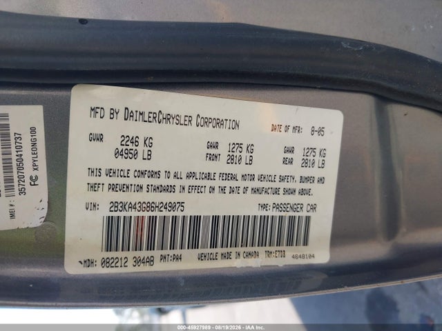 45927989 :رقم المزاد ، 2B3KA43G86H249075 vin ، 2006 Dodge Charger مزاد بيع
