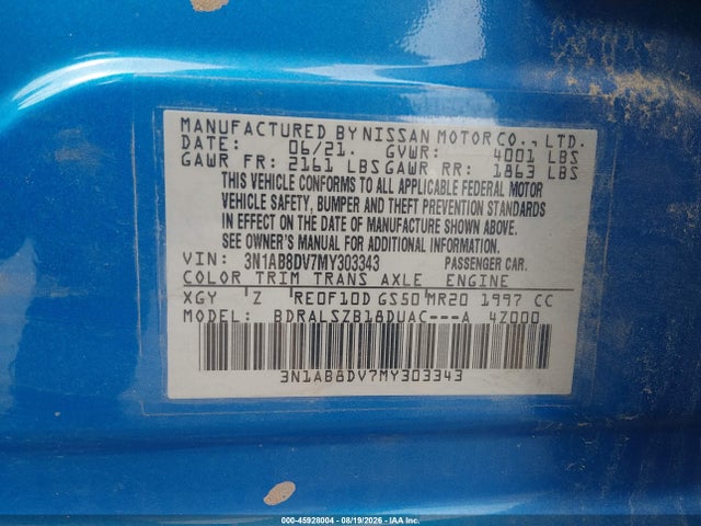 Продажа на аукционе авто 2021 Nissan Sentra Sr Xtronic Cvt, vin: 3N1AB8DV7MY303343, номер лота: 45928004