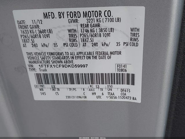 Продаж на аукціоні авто 2013 Ford F-150 Stx, vin: 1FTFX1CF9DKD59997, номер лоту: 45928006